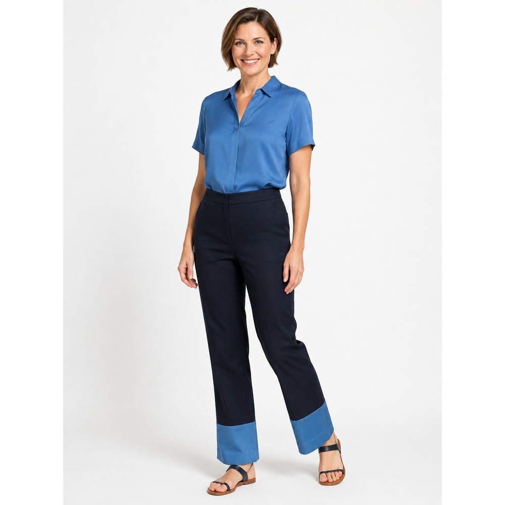 Ann Taylor Navy Ankle Pants Contrast Blue Cuff Size 4 NWOT